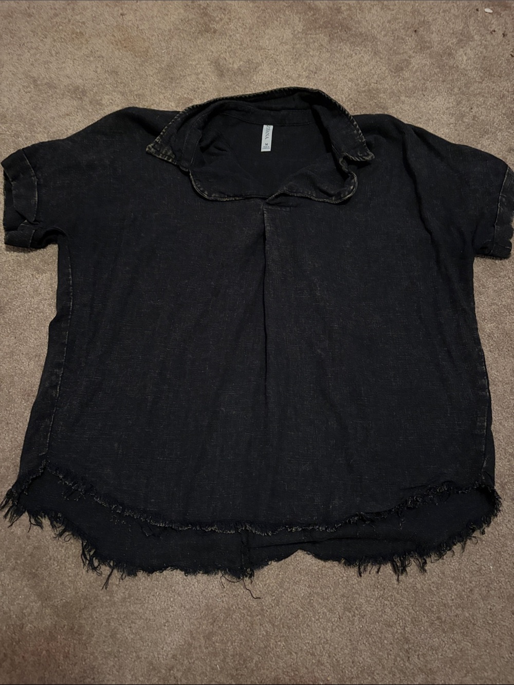 Zenana Outfitters Black Washed Short Sleeve Polo Top
